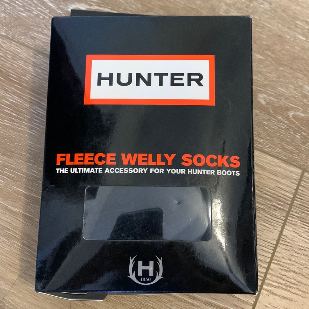 Hunter Cable Cuff Fleece Welly Socks in Black